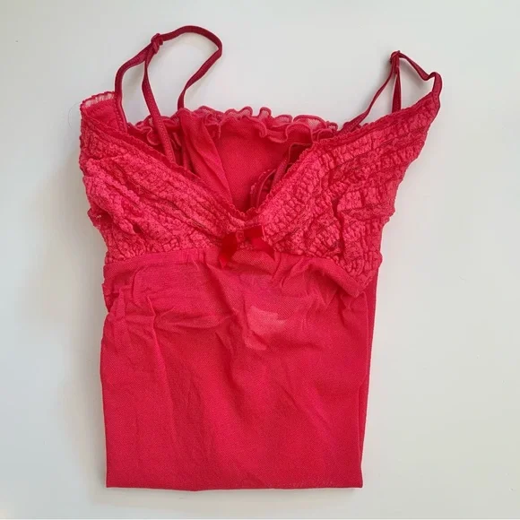 Victoria’s Secret Lace and Tulle Babydoll Red Pink With Bow Detail - Picture 2 of 7